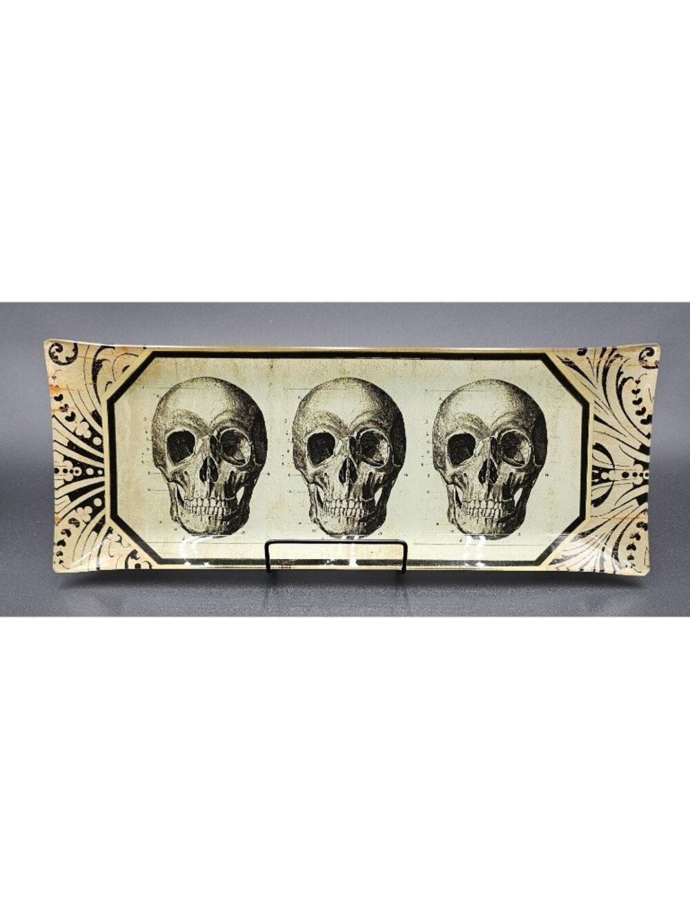 Austin & Ash Vintage-Inspired Glass Skull Tray 15" x 6" Halloween Spooky Decor